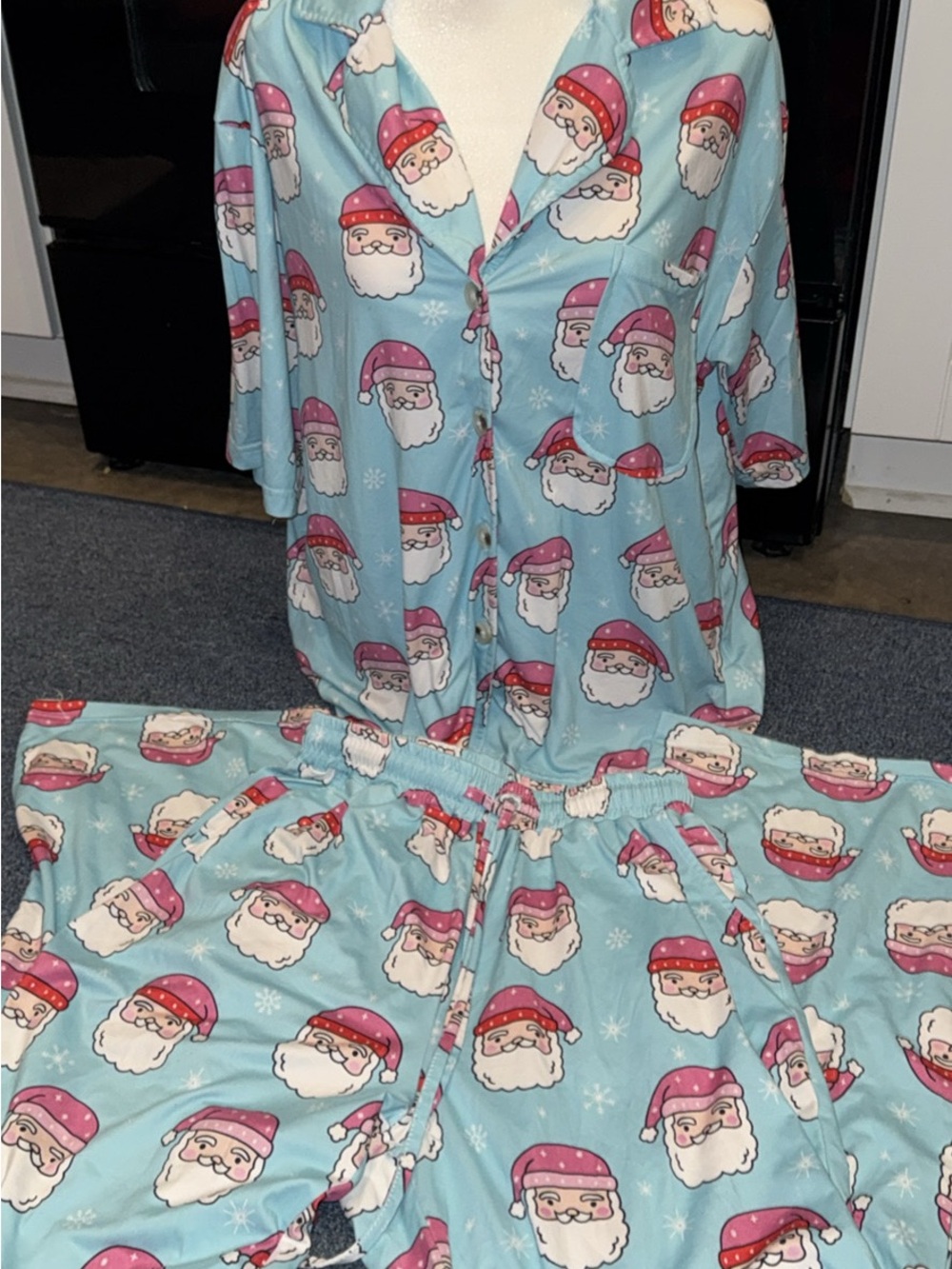 Katydid Light Blue Santa Face Pajama Set